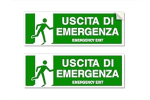 READYPRINT 2 Adesivi USCITA DI EMERGENZA, Mis: 30x10 cm, in PVC Morbido, laminato anti UV, Cartello uscita di sicurezza, in Italiano e inglese, 2 pz
