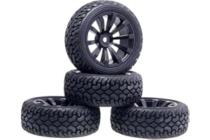KEEDA Neumáticos de goma de 75mm y ruedas de plástico, neumáticos RC y rueda de 10 radios para 1/10 RC en coche de carretera 1/16 RC Rally Auto HSP 94123 HPI Kyosho Tamiya (negro)