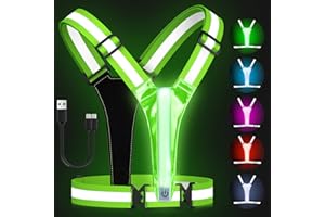 Zacro LED Chaleco Reflectante - USB Chaleco de Seguridad Reflectante, 5 Colores Ajustable Iluminación Alta Visibilidad Elastic Reflector Chaleco para Correr, Senderismo, Ciclismo, Moto.