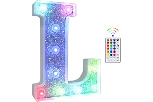 Tosakey Light Up Letters, LED Lights Sign 18 Color Changing 26 Alphabet Glitter Shiny Letter Lights Gifts for Girls Women Birthday Christmas Bedroom Party Wedding Decoration (L)