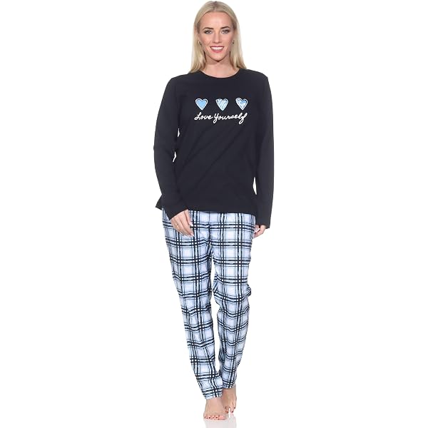 Normann Women's Nautical Pajama Set - Long Sleeve Striped Top & Solid Pants With Cuffs (Plus Sizes Available)