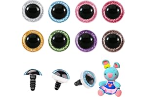MUCUNNIA Lot de 120 yeux de sécurité en plastique à paillettes pour Amigurumi - 12 mm - Yeux de sécurité pour crochet avec rondelles - Yeux de poupée pour crochet d'animaux en peluche - Décorations
