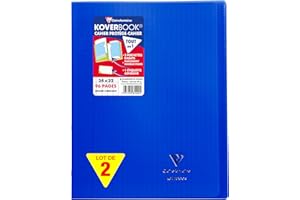 Clairefontaine 981422AMZC Un lot de 2 Cahiers Agrafés Koverbook 24x32 cm - 96 Pages Grands Carreaux - Papier Blanc 90 g - Couverture Polypro - Couleur : Bleu Marine