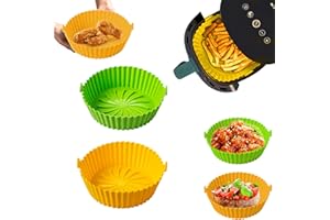 MAY HUANG Accessoire Air Fryer (20.5cm), 2Pcs Pot en Silicone pour Friteuse à Air, Air Fryer Silicone Pot Panier, Micro-Ondes, Le Moule à Gâteau (jaune et vert)