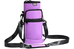 Nuovoware Water Bottle Carrier Bag, 25oz/32oz Bottle Pouch Holder, Adjustable Shoulder Hand Strap 2 Pocket Sling Neoprene Sleeve Sports Water Bottle Accessories for Hiking Travelling Camping