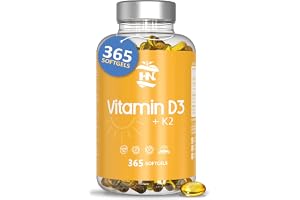 Vitamin D3 K2-365 kapslar vitamin D3 + K2 - MK-7 Högkoncentrerad vitamin D (5000 IE). Extra Virgin Olivolja för Optimal Absor