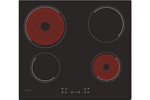 CANDY - Plaque de Cuisson Vitrocéramique - 4 Zones de Cuisson, Puissance Réglable, Détection Automatique de Zone, Commandes Groupées - 6500 W - Installation à Fleur, Bords Droits - 59 x 52 x 4,5 cm