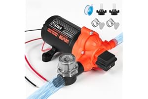 VEVOR Pompe à Eau à Membrane Auto-amorçante 12 V CC 15,1 L/min Pression 2,7 bar 3 Chambres, avec Pressostat, Pompe à Eau pour Camping-car, Lavage de Voitures, Bateaux, Irrigation Agricole, Jardin