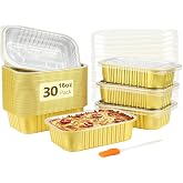 LATERN 30 Pieces Aluminium Trays with Lids, 500 ml Aluminium Baking Mould Takeaway Food Container Mini Bread Molds for Baking