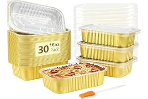 LATERN 30 Pièces Moules en Aluminium avec Couvercles, 500ml Moule à Pâtisserie en Aluminium Récipient pour Plats à Emporter pour Cuisson Rôtissage Préparation des Repas Réchauffage Plats à Emporter