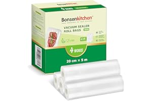 ‎BONSENKITCHEN Bonsenkitchen Vakuumierbeutel 4 Rollen 20x500 cm, Vakuumierfolie Profi Vakuumbeutel Lebensmittel für Vakuumiergerät BPA-frei, Vakuumrollen Kochfest und Sous Vide Gefrierbeutel VB40