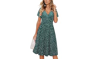 VOTEPRETTY Women's Short Sleeve V Neck Wrap Summer Dress Casual Floral Sundress with Pockets