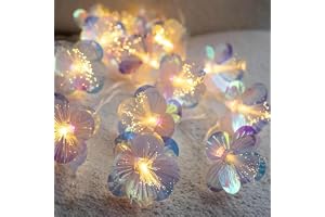 KOBOKO Ljusslinga blommor, 1,5 m, 10 LED glasfiber, varmvit ljuskedja batteri, dekorativa lampor inomhus utomhus, födelsedag