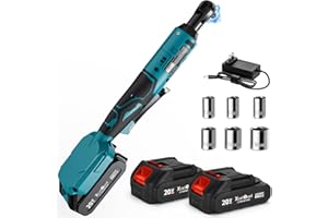 Funnyway 20V Cordless Ratchet Wrench, 3/8”Cordless Ratchet, Max Torque 80N.m, 320RPM Power Battery Ratchet with Variable Speed, Including 2 x 2.0Ah Batteries, LED Light, 6 Sockets (Blue)
