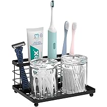 Linkidea Portaspazzolino ventilato da parete, portaspazzolino elettrico antiscivolo e portadentifricio, portaspazzolino multifunzionale a 7 scomparti per rasoio, rasoio elettrico, pettine (bianco