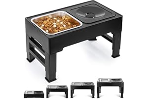 PETTOM Gamelle Chien Surélevée Réglable en 4 Hauteur, 1,6L *2 Grand Porte-Gamelles pour Chiens, Mangeoire pour Chiens INOX et Gamelle Eau Chien Anti Éclaboussure