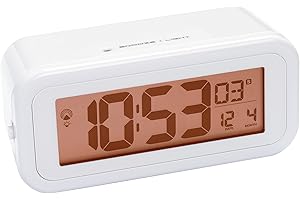 Bresser MyTime Amber - Sveglia radiocomandata con Segnale DCF e retroilluminazione Color Ambra, retroilluminazione Permanente con sensore di luminosità Regolabile, Sveglia e Temperatura, Bianco