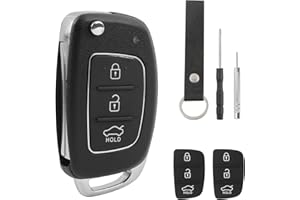 HTTYHT 3 Button Key Fob Case with 2 Rubber Pad Cover Compatible for Hyundai i40 i30 i20 i10 ix20 ix30 ix35 Santa Fe Tucson Elantra Accent Car Remote Control Flip Key Fob Shell Replacement with Keychain