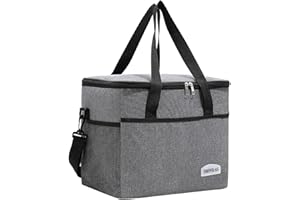 ‎JIMACRO JIMACRO Große Lunch-Tasche Kühltasche Isolierte Picknicktasche mit Verstellbarem Schultergurt für den Picknick-Strand der Büroarbeitsschule (Grau)