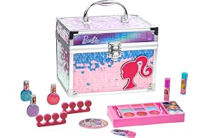 Barbie Sminkset Barn Lipglans & Nagellack med Sminkväska | Set med sminkleksaker, äkta tvättbart sminkset för barn för flicko