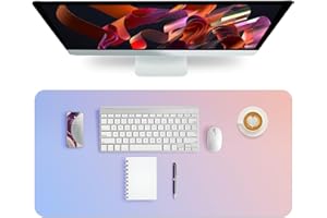 SINAND Schreibtischunterlage Leder |80X40cm| Mauspad Groß| Rutschfeste Schreibunterlage | Rutschfester Desk Mat| Runde Kanten Schreibtischmatte für Büro und Zuhause (rosa/blau)