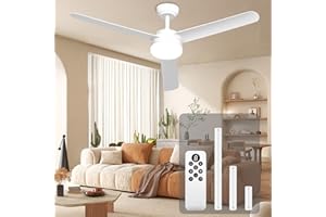 DIKHEE Ø152cm Ventilateurs de Plafond avec Lumière, ventilateurs de plafond intérieurs et extérieurs avec télécommande,36 W,minuterie,3 Vitesses,fonction été-hiver,silencieux,moteur DC