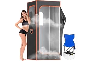 Adamson Sauna Portatil - Sauna Vapor 2.6L 1000W + Silla + Control Remoto + Masajeador de pies & Alfombra Antideslizante - Nylon Naranja