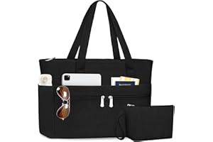 LUROON Sac a Main Femme Cabas Grande Capacité, Sac Cabas Femme en Velours Côtelé Tote Bag avec Fermeture Éclair, Léger Sacs Ordinateur 15.6 Pouces pour Voyage Collège Travail