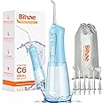 Bitvae Water Dental Flosser Teeth Pick, Cordless Flosser for Travel with 6 Jet Tips, 3 Modes 5 intensities, IPX7 Waterproof Portable & Rechargeable Oral Irrigator Cleaner, Sky Blue