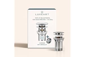Luxeart Pop-Up Ablauf – Click-Clack Ablaufventil mit Überlauf, Ø32 mm, Premium Messing, Korrosionsbeständig, Einfacher Einbau, Hochwertiges Waschbecken-Ablaufventil für moderne Badezimmer