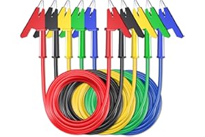 Cleqee 5 pinzas de cocodrilo cables de prueba para multímetro, cable de prueba flexible de 3 m, pinzas de cocodrilo aisladas de doble cara con cable, cable de extensión de alambre de cocodrilo, 1000 V