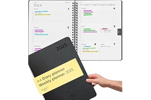 MILULA STUDIOS A4 Diary 2025 - Appointment Planner January to December - Weekly Academic Planner for More Organization - Minimalist Calendar (Black, A4)