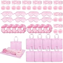Jexine 24-teiliges Spa-Party-Set Für Mädchen – Rosa Stirnbänder + Plüsch-Schlafmasken – Perfekt Für Übernachtungen & Pyjamapartys
