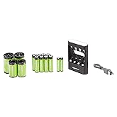 Amazon Basics Battery Pack USB Charger with 8 x AA Batteries and 2 x AAA Batteries (2 Pack) - C / D Compatible - Black