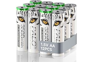Mspalocell Litium AA-batterier Uppladdningsbara 1,5V 3500mWh, Tiger Print Quick Charge, Låg självurladdning med laddningsljus, 1500+ cykel, paket med 12 batterier med batterilåda