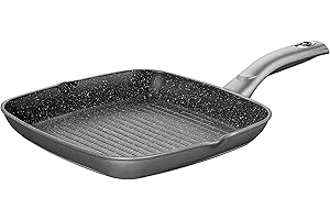 STONELINE Gourmundo Poêle Grill 28x28 cm, avec 2 Becs verseurs, Cuisson sans Huile ni Graisse, adaptée à l'Induction, Revêtement Antiadhésif avec de vraies particules de pierre