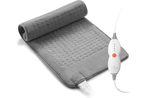 CURECURE Electric Heated Pad, 30x60cm Heating Pad for Back, Neck, and Shoulder, 4 Heating Levels & 1.5 Hours Auto-off, Overheating Protection & Quick Heating Machine Washable (Gray)