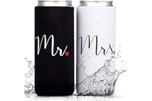 PRAZOLI PRODUCTS Prazoli Slim Wedding Can Coolers Mr and Mrs Gifts - Just Married Decorations, Wedding Day & Honeymoon Essentials, Presents for Newlywed Gifts for Couples, Wedding Gifts for Bride to Be and Groom