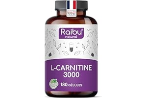 RAIBU L-Carnitine 3000 I 180 Haute Dose Extra Fort Gélules I 3000mg par dose journalière I Tartrate de L Carnitine pure I Naturelle, Testé en laboratoire & Végan