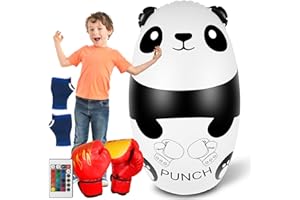 FOYOCER Boxsack Kinder mit Boxhandschuhen 120cm Beleuchten Panda Aufblasbarer Boxsack mit LED Lichtern und Trainingshandschuhen Spielzeug Kinder 3–9 Geschenk für Jungen Mädchen(Enthält Keine 3xAAA Batterien)