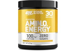 Optimum Nutrition Amino Energy Pre Workout en poudre, boisson énergisante avec acides aminés, BCAA, L-Glutamine et L-Leucine, complément vitamine C caféine, goût Ananas, 30 portions, 270 g