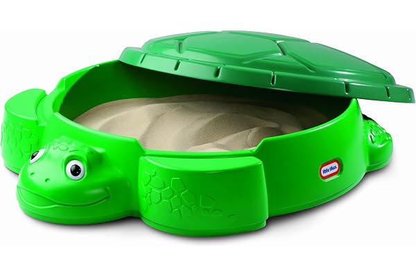 little tikes 173905E3 sköldpaddor sandlåda säker och bärbar sommarleksak, plaskdamm och förvaringslåda för utomhusbruk främjar kreativa lek-trädgårdsleksaker för barn från 12 månader