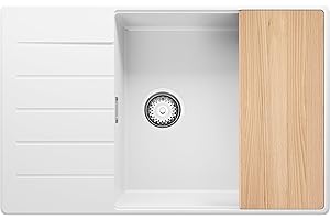 Lavello da Cucina Bianco 78x50cm, Lavandino da Cucina a 1 vasca + Sifone Classico + Tagliere, Lavabo da Cucina Incasso al mobile 60cm - Copenhagen Top di Primagran