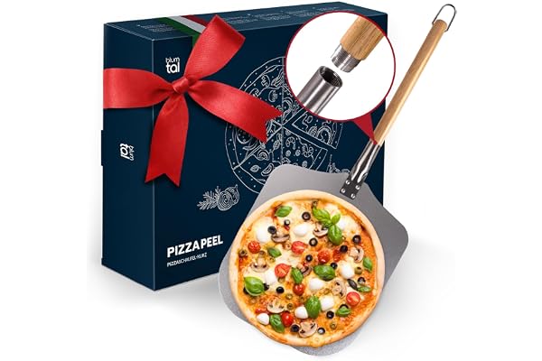Blumtal pizzaspade 30,5 x 30,5 cm yta + avtagbart trähandtag 24,5 cm – pizzaspade extremt robust – pizzasvarve/brödspade – tillbehör pizzaspade med upphängningskrok – pizzaspade trä