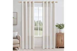 CUTEWIND Cortinas Lino de Salon 2 Piezas Modernas Blanco Marfil 140x240 CM Cortina Visillo Translucida con Ojales para Cortinas para Ventanas Dormitorio Habitacion Infantiles