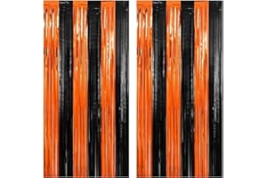 Jonami 2 czarne pomarańczowe metalowe zasłony, zasłona foliowa, blichtr paski dekoracja tło na przyjęcie urodzinowe