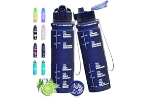 Expansea Bouteille d'eau, Gourde 500ML/1L, Gourde Sport avec Marqueur de Temps et Filtre, sans BPA Convient pour Le Sport, bureau, course à pied, l'ecole, Le Bureau, en Plein air