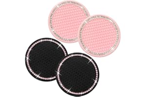 YSUY 4PCS Car Coasters with Bling Rhinestones, Non-Slip Cup Holder Inserts, 2.75 Inches Car Must Haves and Passenger Princess Car Accessories for Women, Men, and Beetle Lovers (2 Pink and 2 Black)