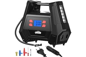 Oasser Inflador Ruedas Coche DC 12V y AC 220V Compresor Aire portatil con Pantalla LCD Luz LED Cable de 3M 150PSI para Coches, Motos y Bicicletas