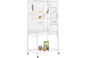 Yaheetech Vogelkäfig Vogelvoliere mit Tür und Rollen Vogelhaus für Nymphensittiche, Papageien Weiß